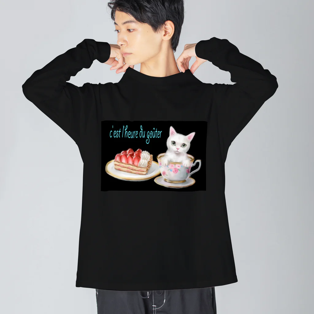 Ａｔｅｌｉｅｒ　Ｈｅｕｒｅｕｘのカフェネコ おやつの時間 ビッグシルエットロングスリーブTシャツ