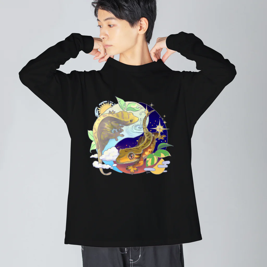 檸檬飴のクレステッドゲッコーの陰陽魚 ビッグシルエットロングスリーブTシャツ