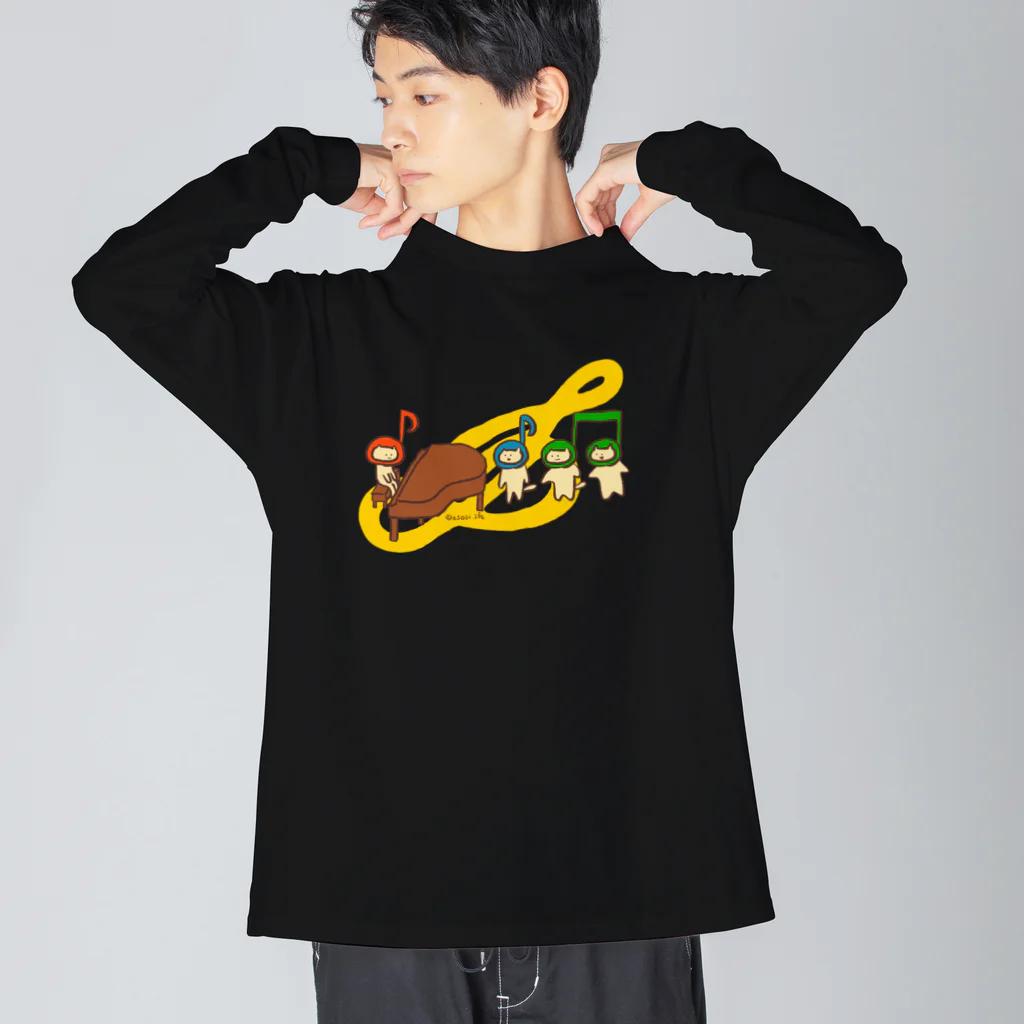 アソビドットライフの音楽ねこ / The Music Big Long Sleeve T-Shirt