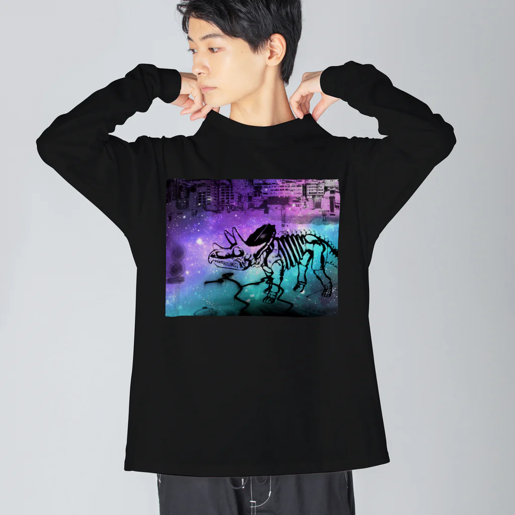 tottoの街と恐竜(パープル) Big Long Sleeve T-Shirt