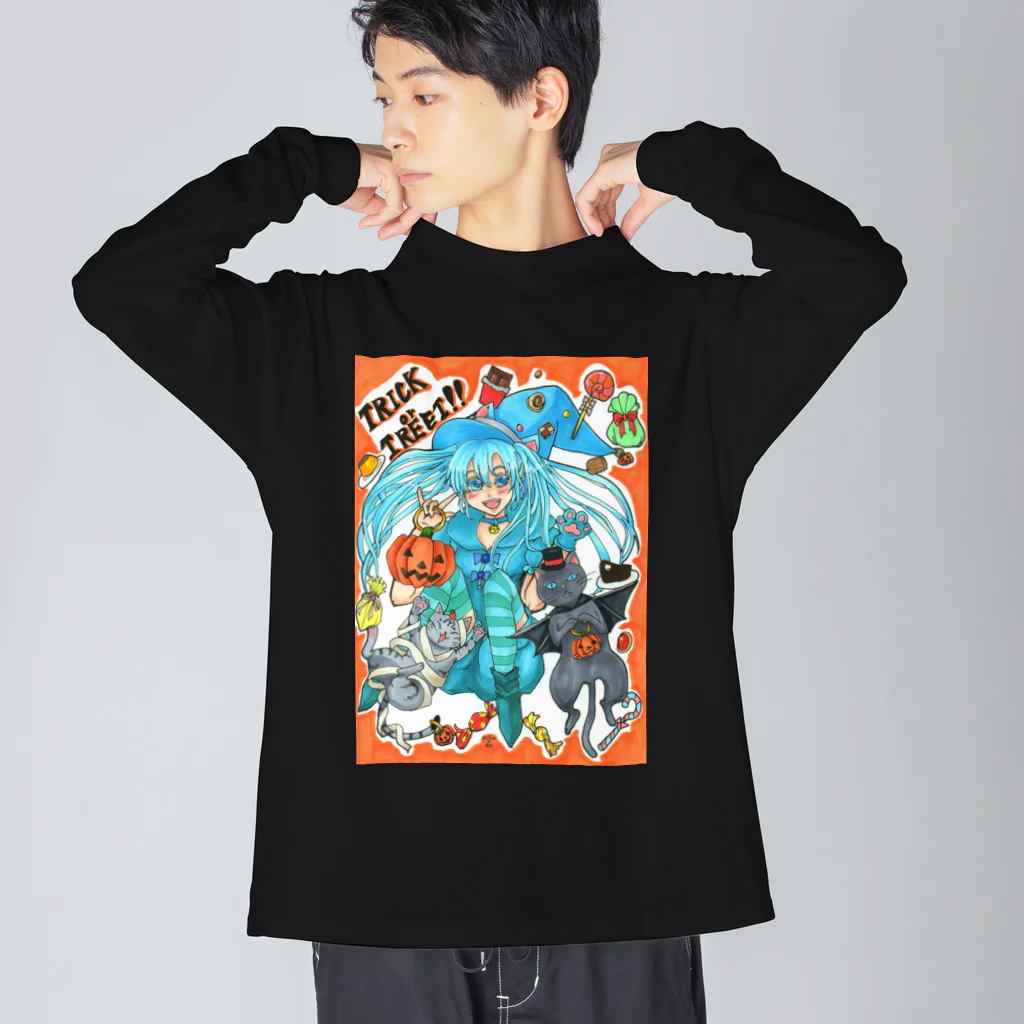 miku'ꜱGallery星猫の⋆⸜🍭trick or treat🍬⸝⋆魔法少女miku with 使い魔にゃんズ Big Long Sleeve T-Shirt