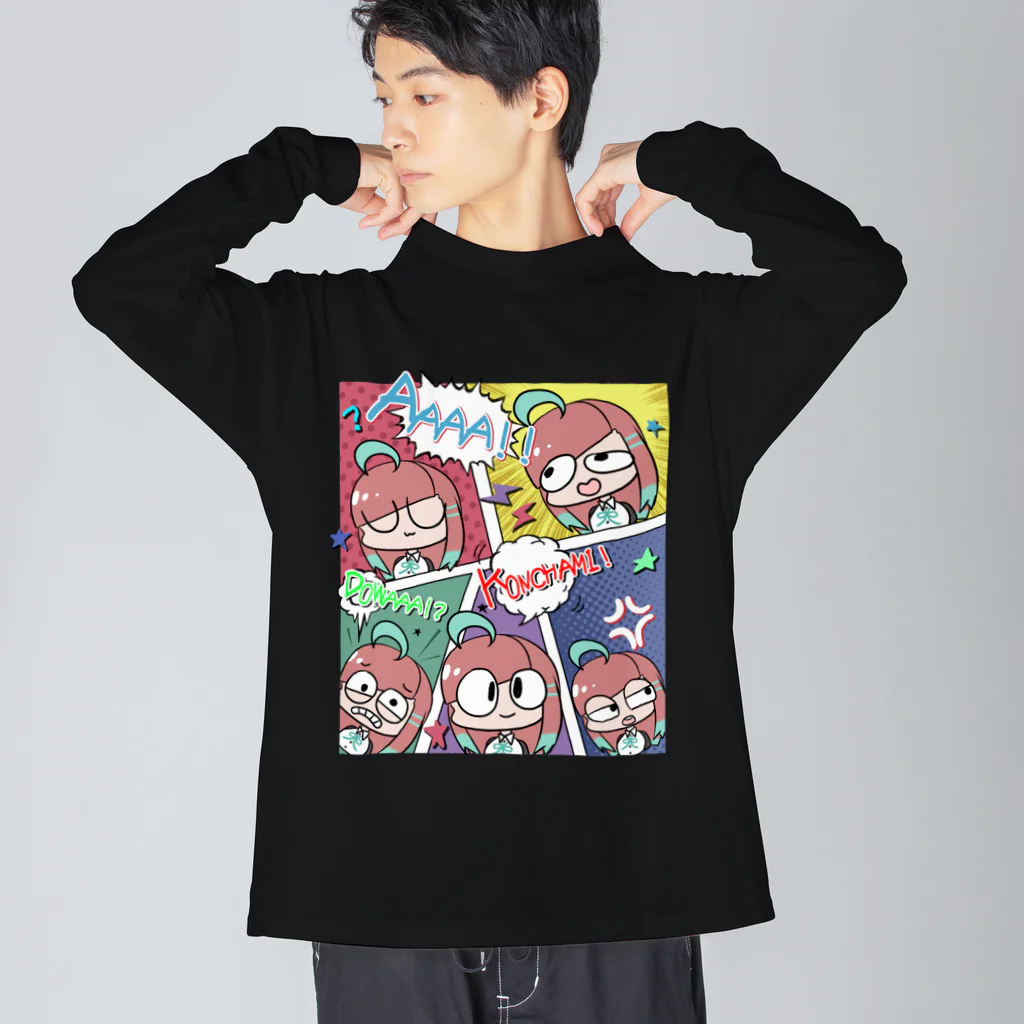 猫飯ちゃみのアメコミ風（ノーマルカラー） ビッグシルエットロングスリーブTシャツ