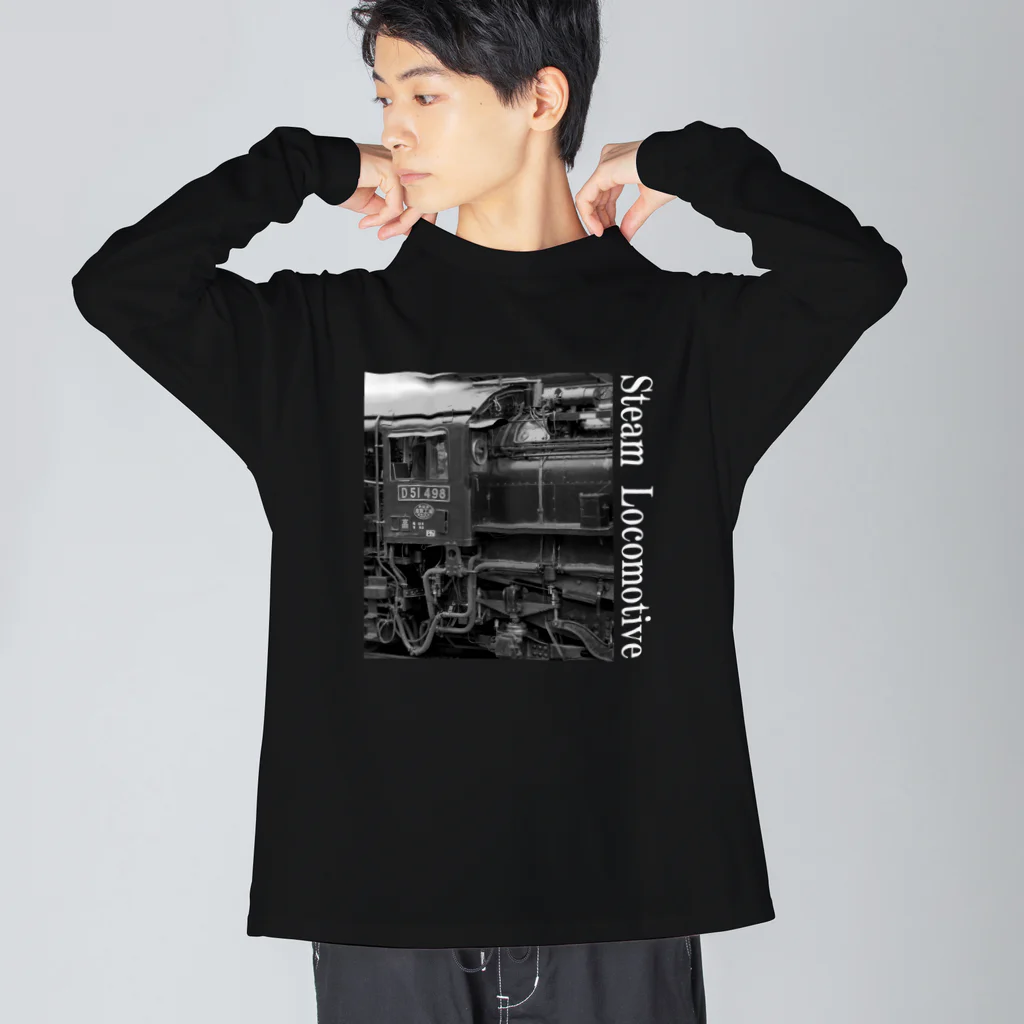 ヴィンテージ鉄道写真グッズの店のD51498 運転席周辺 白いレタリング （モノクロフォト） ビッグシルエットロングスリーブTシャツ