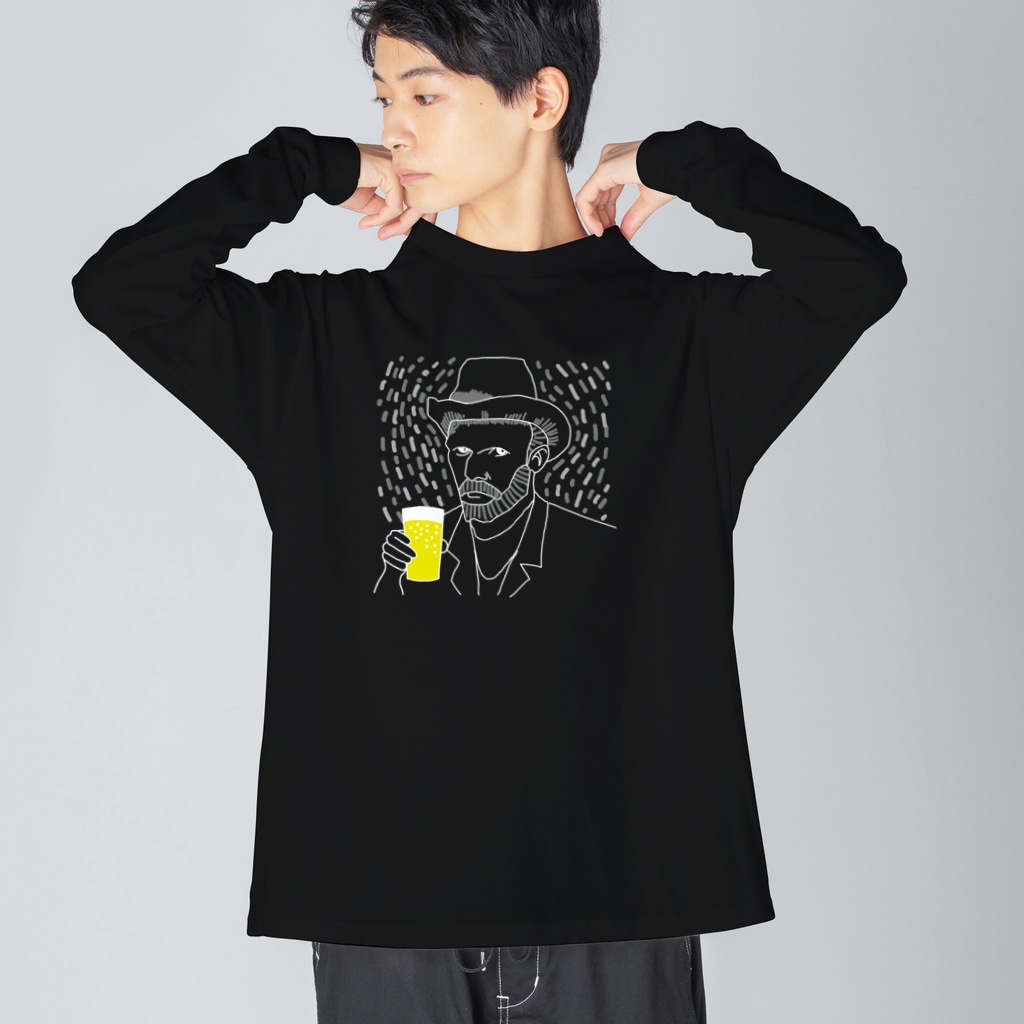 TM-3 Designの名画 × BEER（ゴッホ自画像）白線画 *文字なしver. Big Long Sleeve T-Shirt