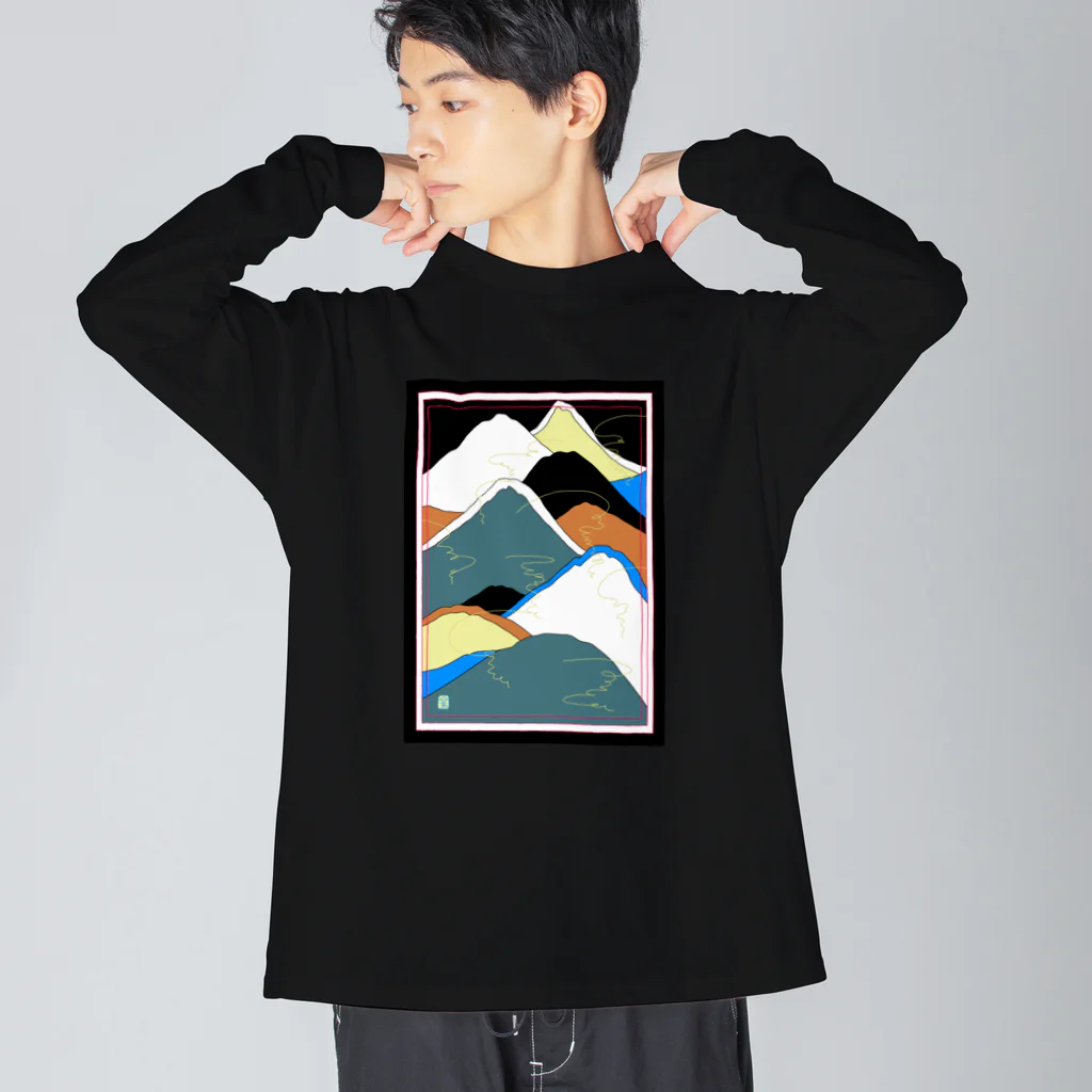 オモト / MAMI OBAの黒と橙の山 ビッグシルエットロングスリーブTシャツ