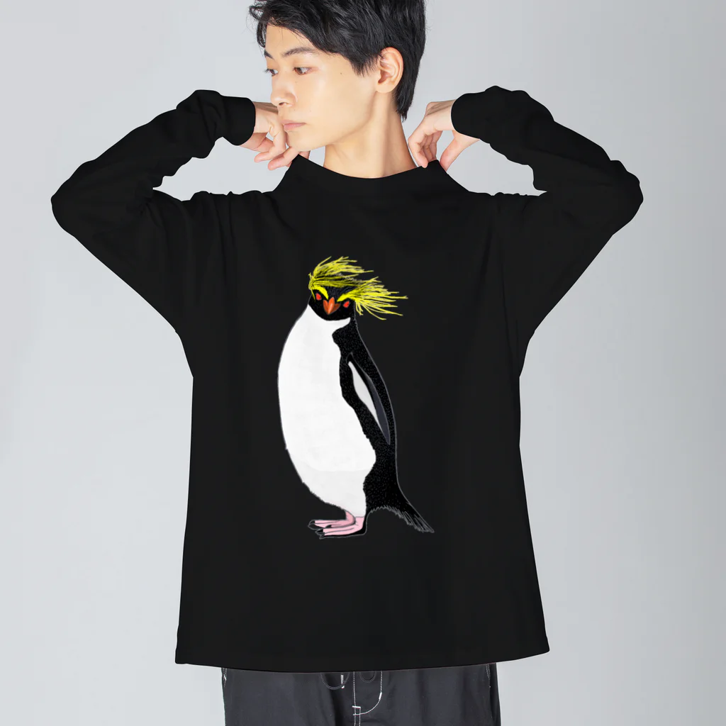 LalaHangeulの　風に吹かれるイワトビペンギンさん(文字無しバージョン Big Long Sleeve T-Shirt