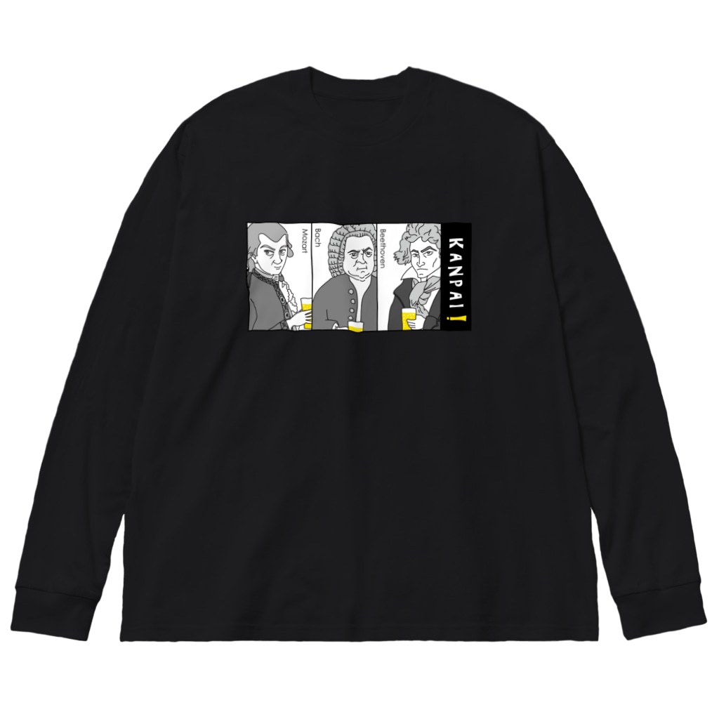 TM-3 Designの偉人 × BEER（三人の音楽家）黒線画・枠付 Big Long Sleeve T-Shirt