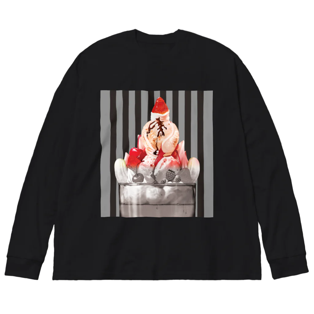 はちわれきじとらぴーちゃんずのモノクロいちごサンデー Big Long Sleeve T-Shirt