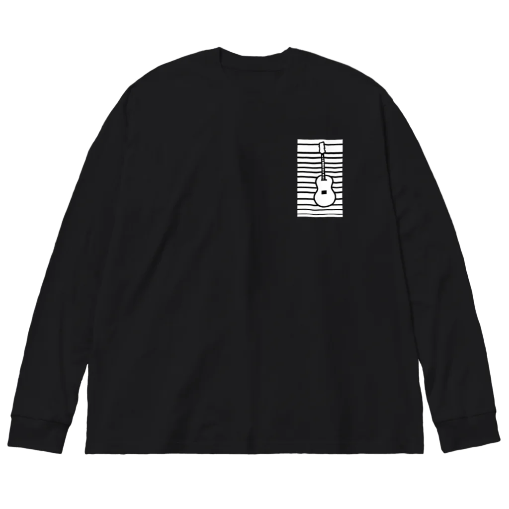 サトオのギターワンポイント ストライプ 白 Big Long Sleeve T-Shirt