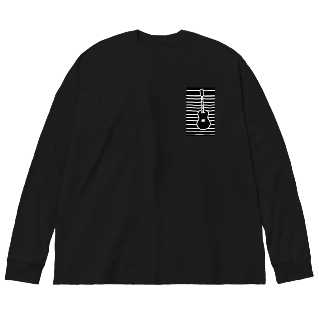 サトオのギターワンポイント ストライプ 黒 Big Long Sleeve T-Shirt