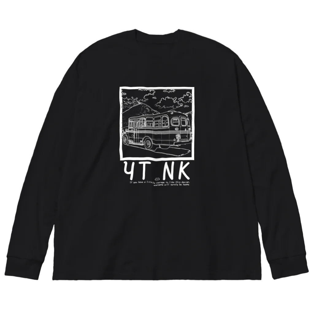 YUTANEKO公式ショップのゆたねこ　ボンネットバス　白抜き Big Long Sleeve T-Shirt