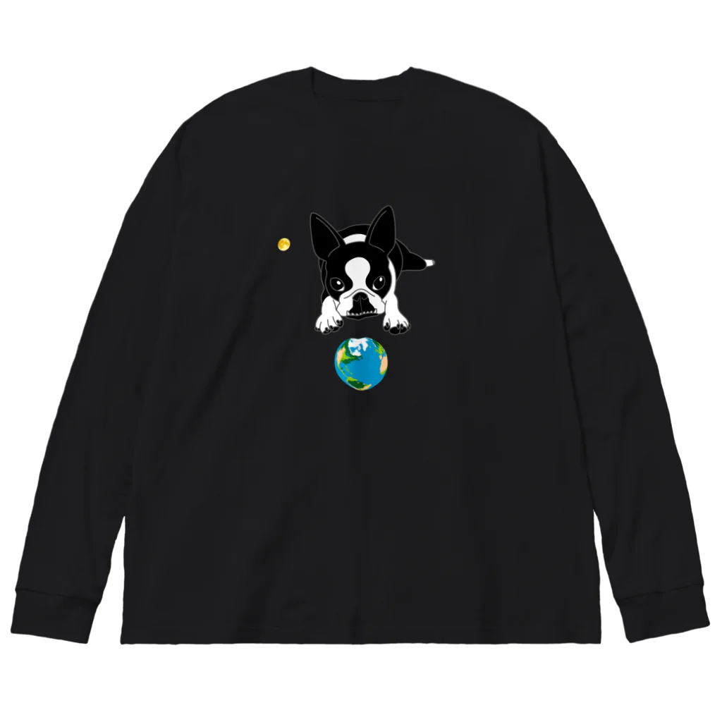 コチ(ボストンテリア)のボストンテリア(地球と月)[v2.8k] ビッグシルエットロングスリーブTシャツ