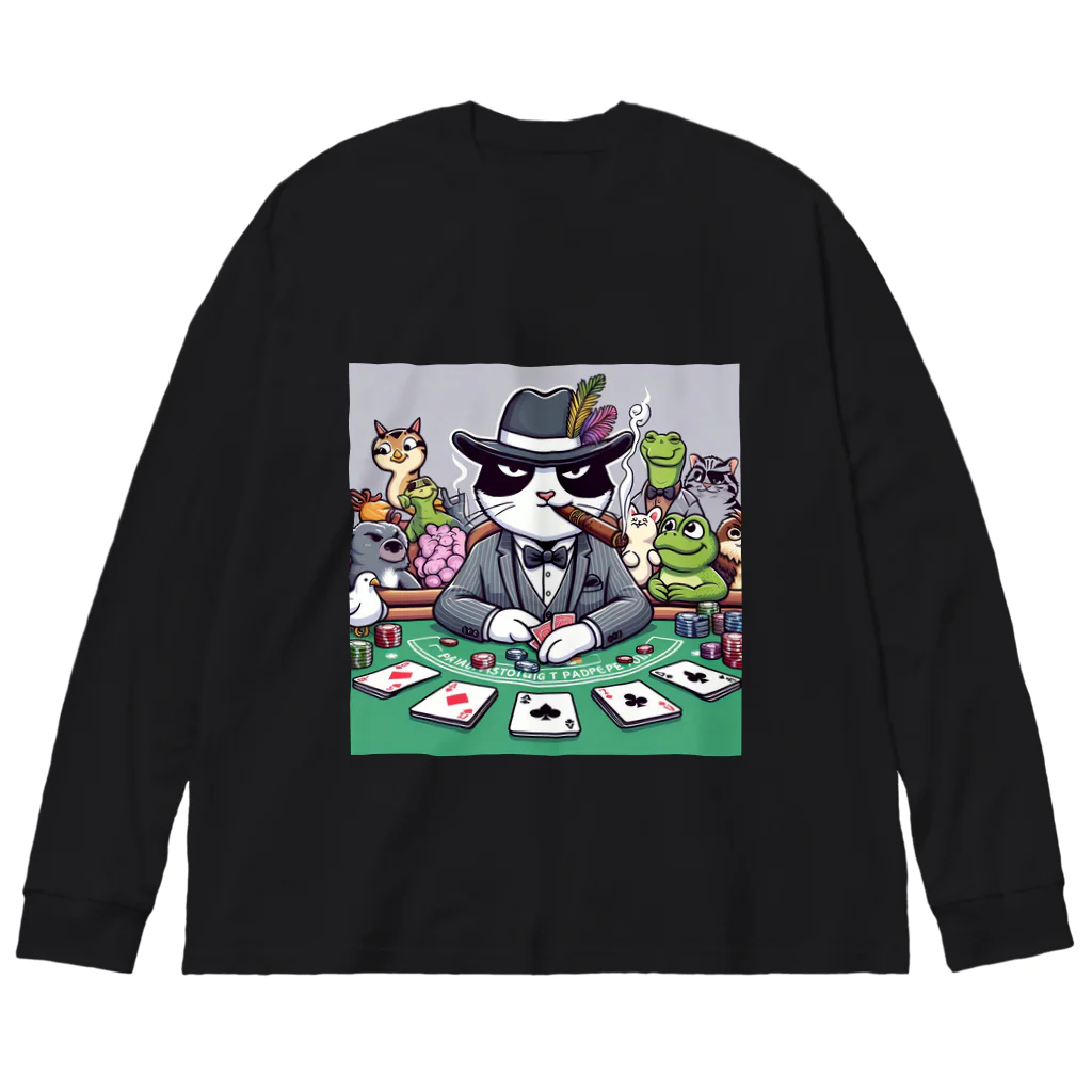 ぴーすけ🃏【ポーカーグッズ】のブラックジャックな猫 ビッグシルエットロングスリーブTシャツ