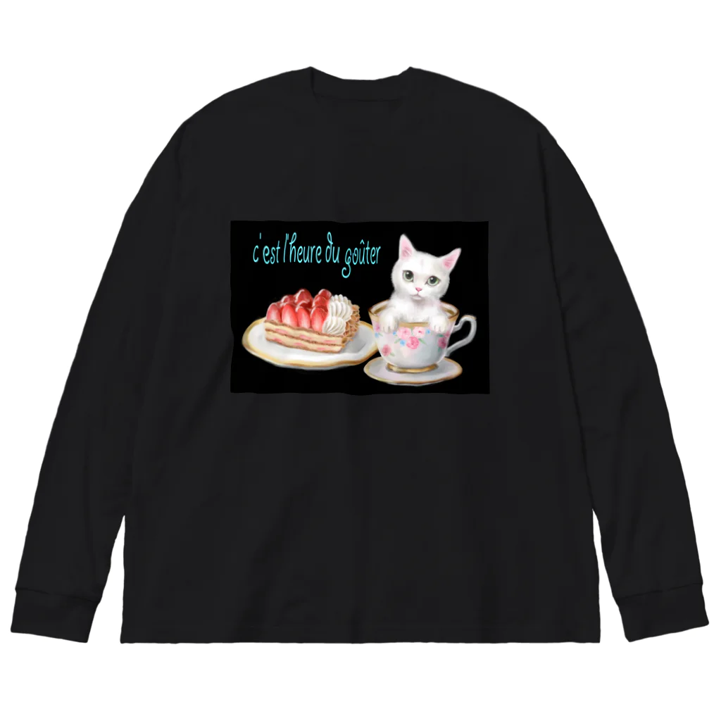 Ａｔｅｌｉｅｒ　Ｈｅｕｒｅｕｘのカフェネコ おやつの時間 ビッグシルエットロングスリーブTシャツ