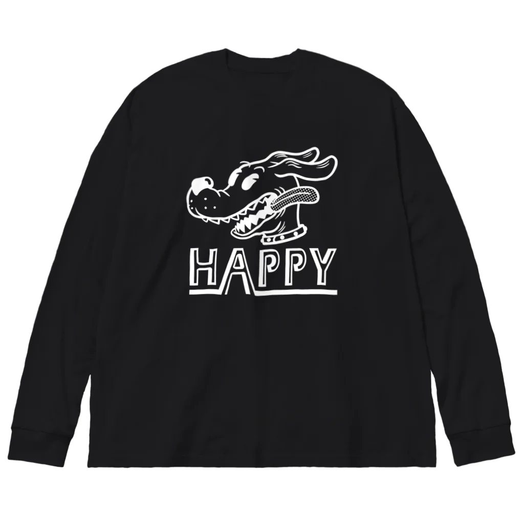 nidan-illustrationのhappy dog (white ink) ビッグシルエットロングスリーブTシャツ