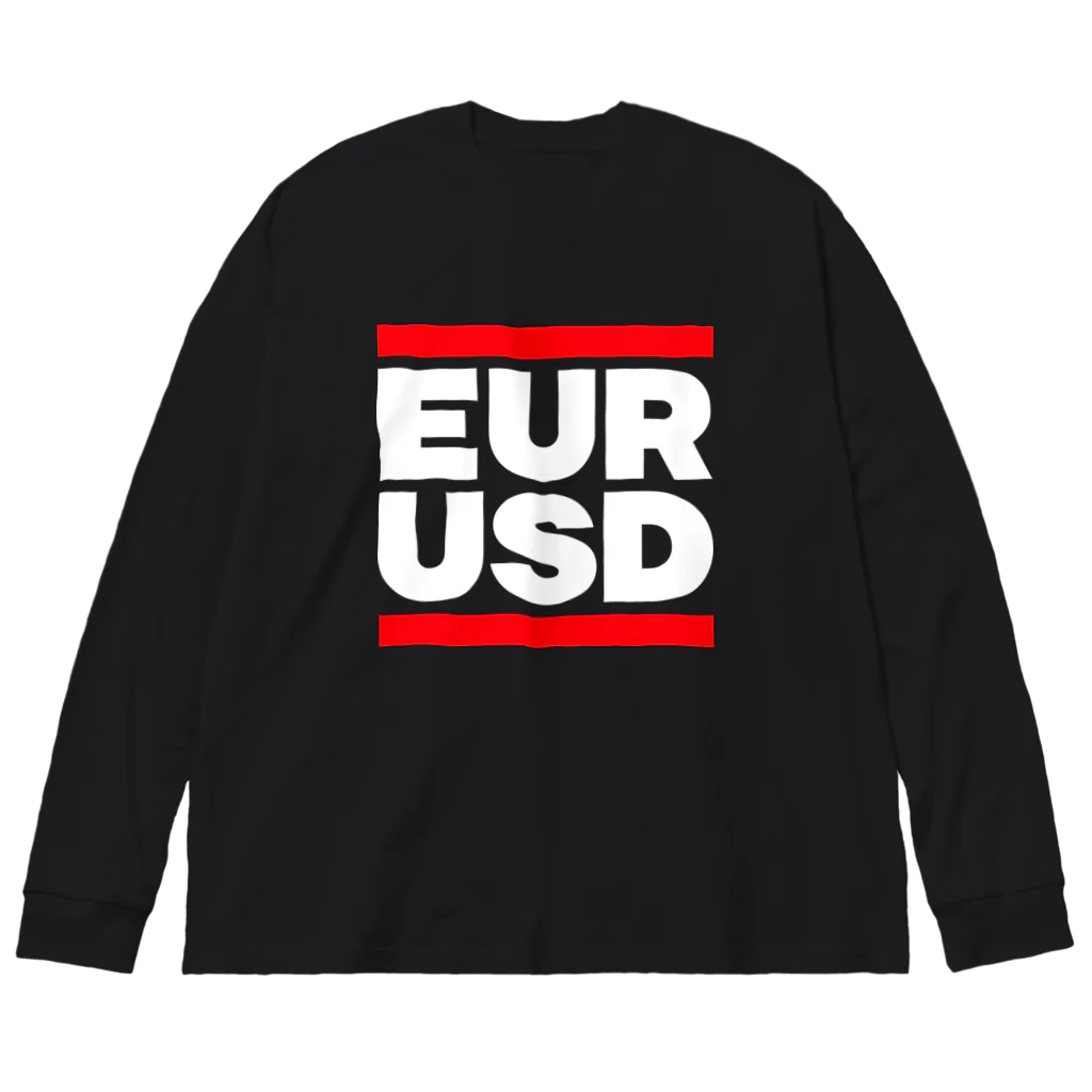 金融投資デザイン　カマラオンテ-ムラサキのユロドル ユーロドル EURUSD FX 為替 両替 　白字白　フォント  トレーダー　トレード　投資家 ビッグシルエットロングスリーブTシャツ