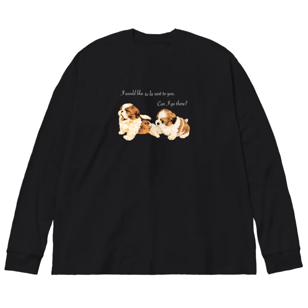 chourire toujoursのpuppy Shih Tzu 🐶 文字White ver. ビッグシルエットロングスリーブTシャツ