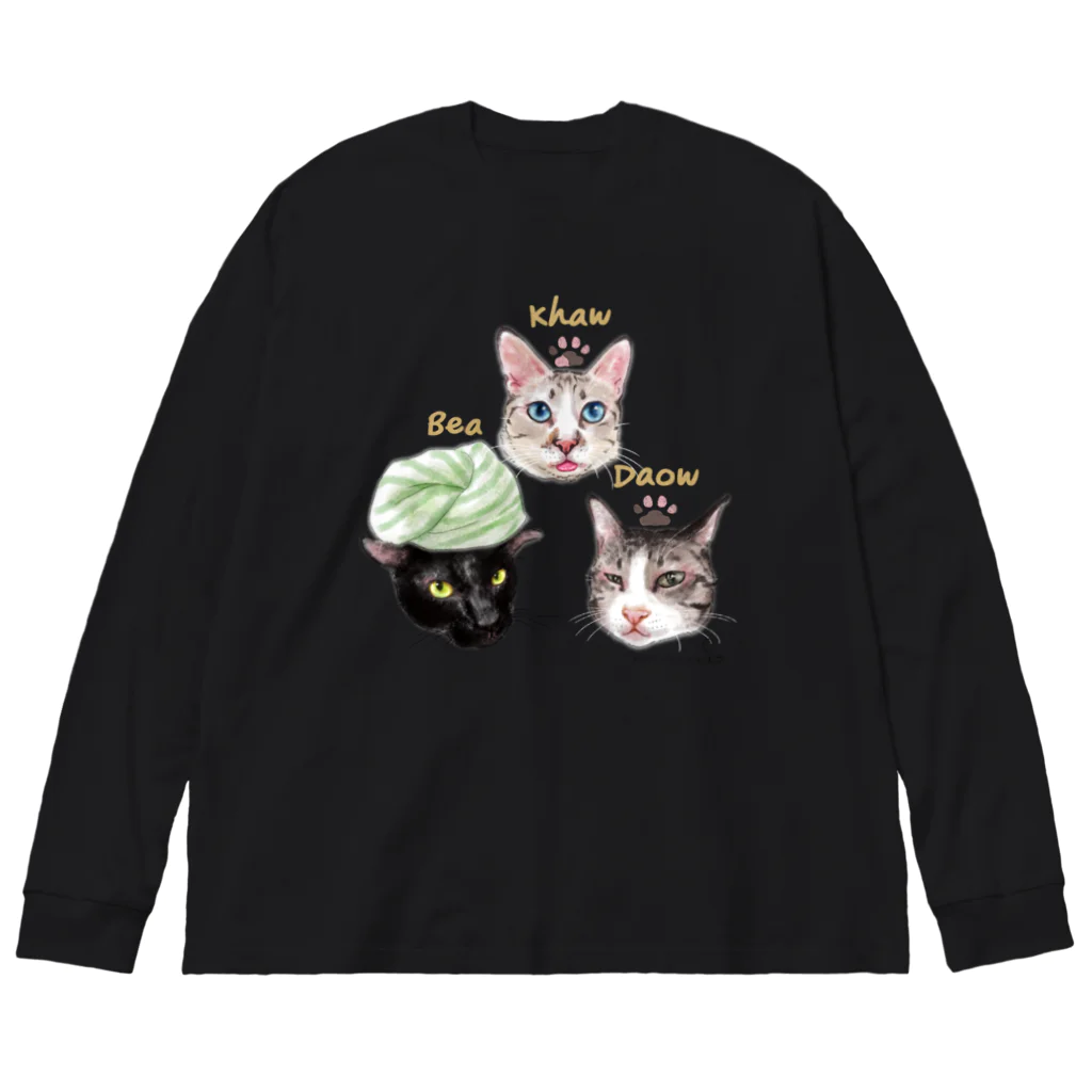 なにぬ猫-YAの＜うちの子＋にくきゅう＊ポートレート＞KHAW & DAOW＆BEA ビッグシルエットロングスリーブTシャツ