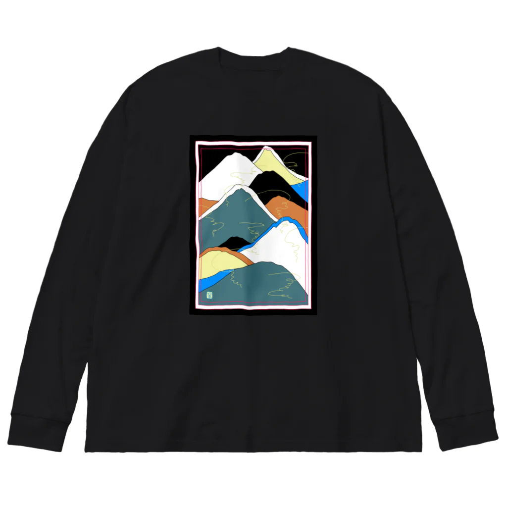 オモト / MAMI OBAの黒と橙の山 ビッグシルエットロングスリーブTシャツ