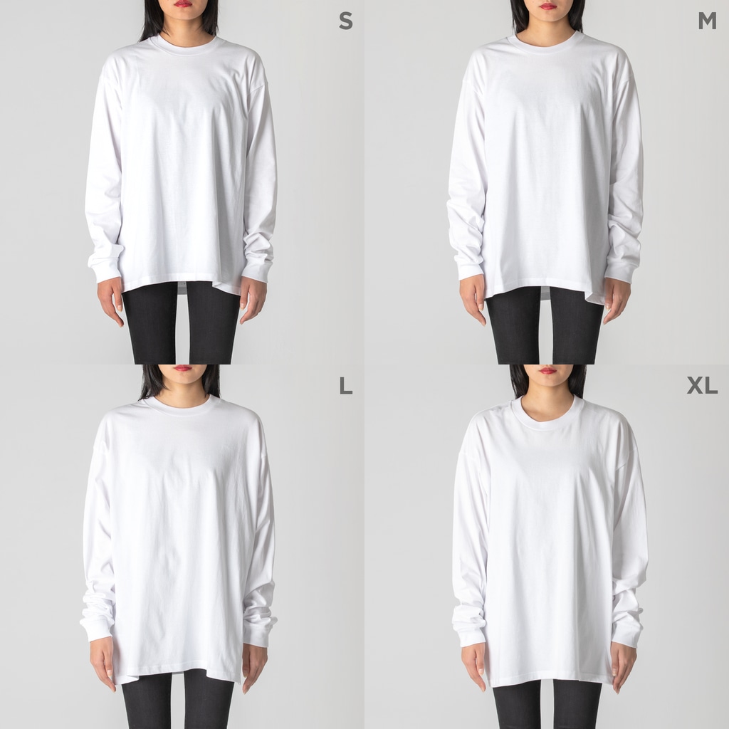 ビールとアート TM-3 Designの偉人 × BEER（三人の音楽家）黒線画・枠付 Big Long Sleeve T-Shirt :model wear (woman)