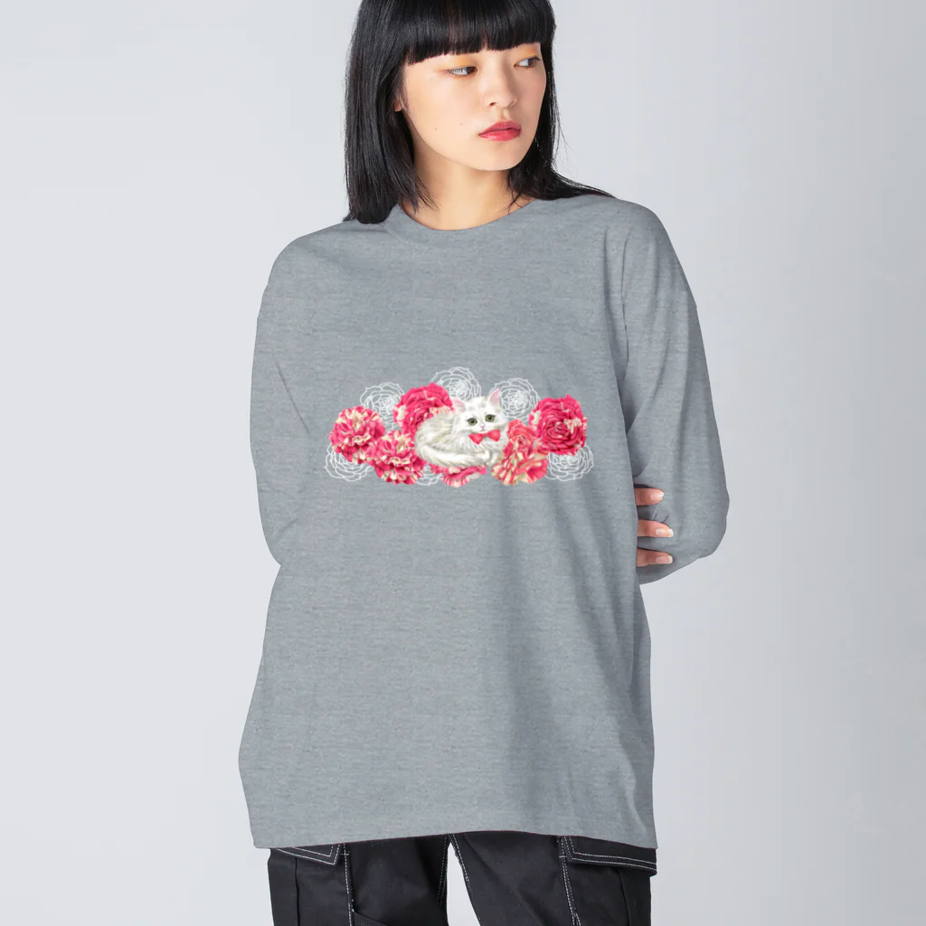 Ａｔｅｌｉｅｒ　Ｈｅｕｒｅｕｘの薔薇とチンチラシルバー Big Long Sleeve T-Shirt