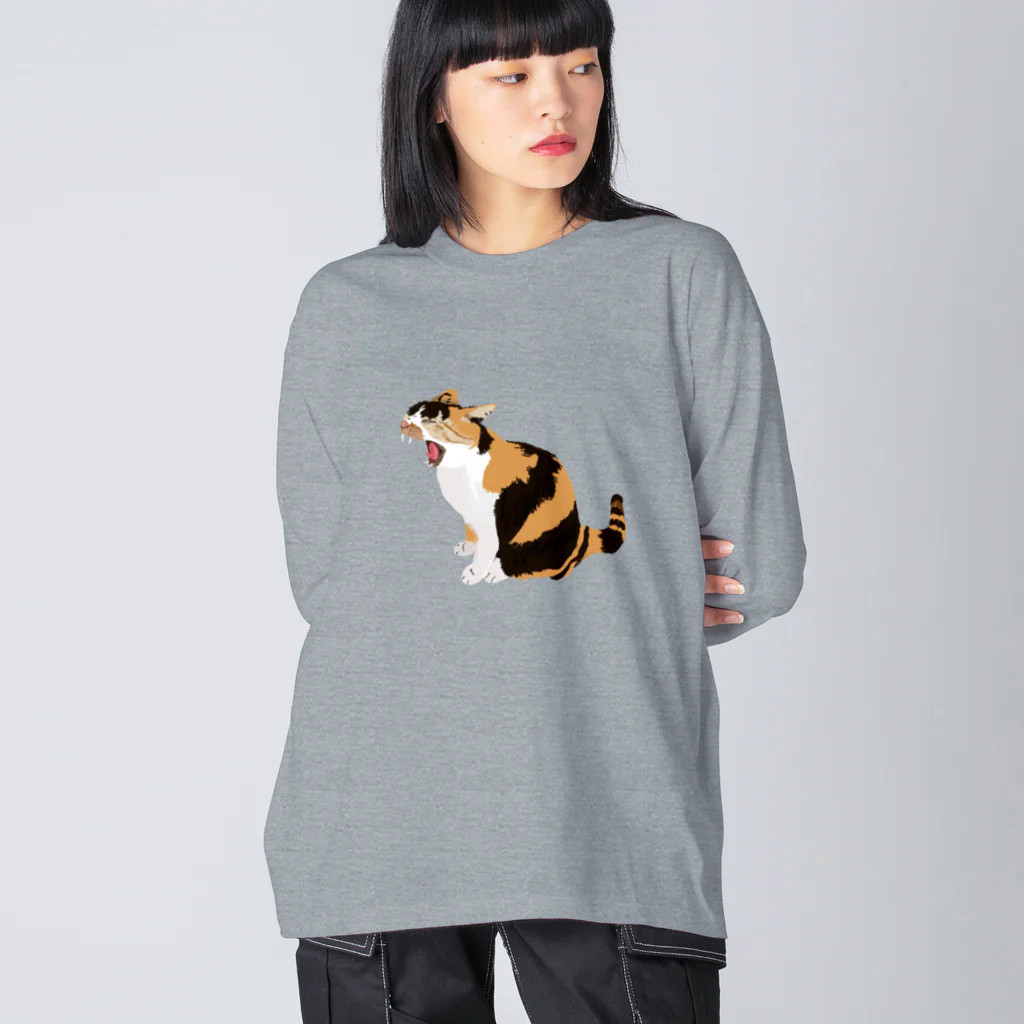 小鳥と映画館のアクビする三毛猫ちゃん Big Long Sleeve T-Shirt