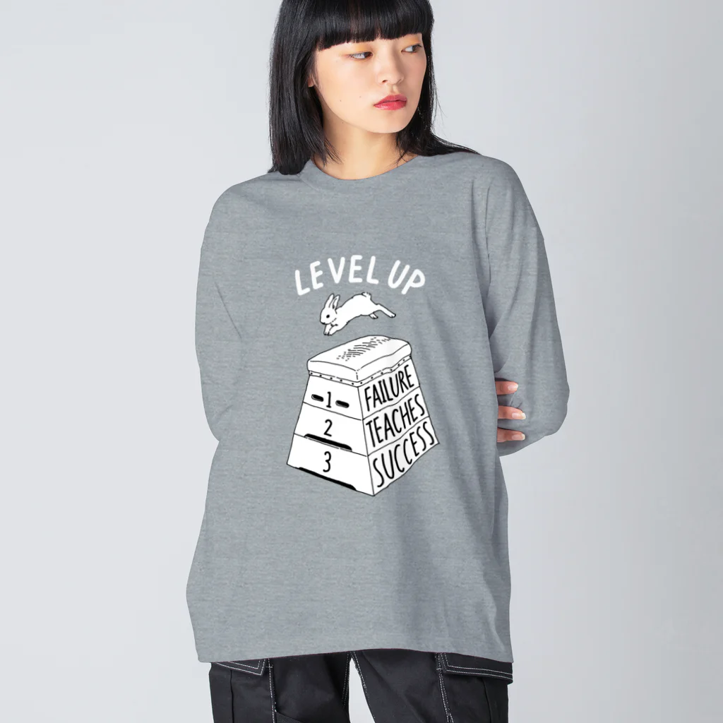 ねこぜもんのLEVEL UP FTS しろいロゴ ビッグシルエットロングスリーブTシャツ