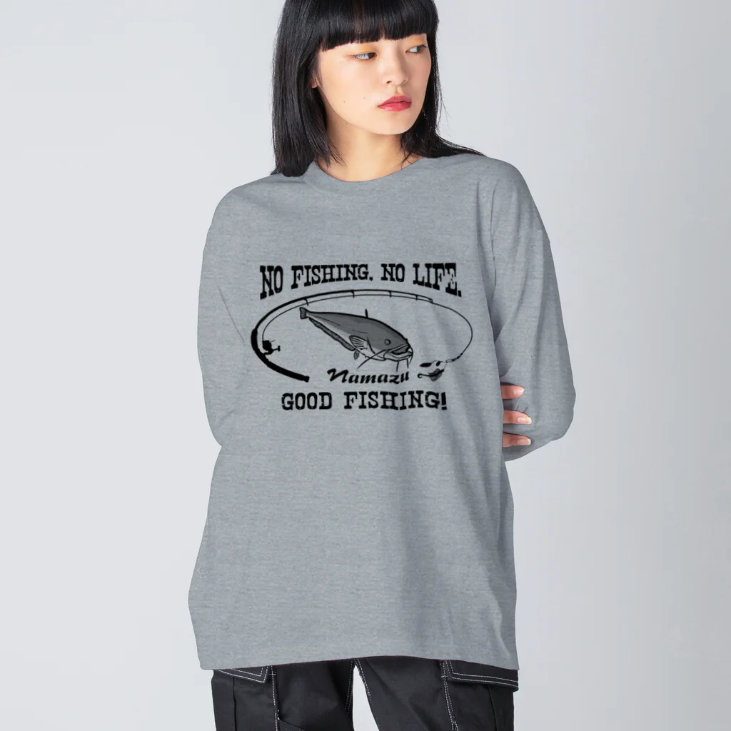 猫と釣り人のナマズ_8K Big Long Sleeve T-Shirt