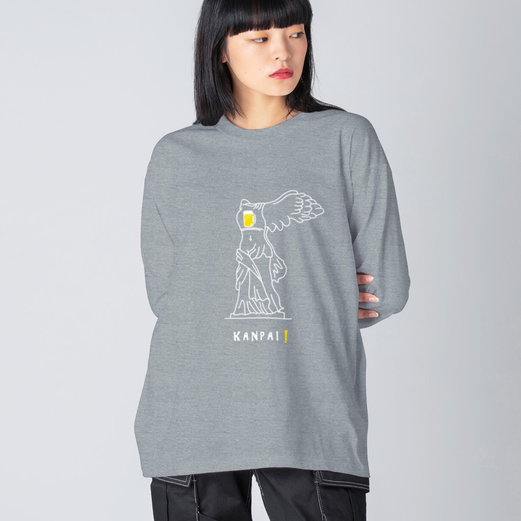 TM-3 Designの彫刻 × BEER（サモトラケのニケ）白線画 Big Long Sleeve T-Shirt