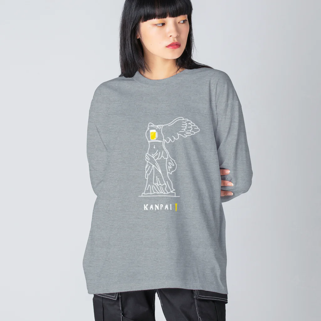 ビールとアート TM-3 Designの彫刻 × BEER（サモトラケのニケ）白線画 Big Long Sleeve T-Shirt