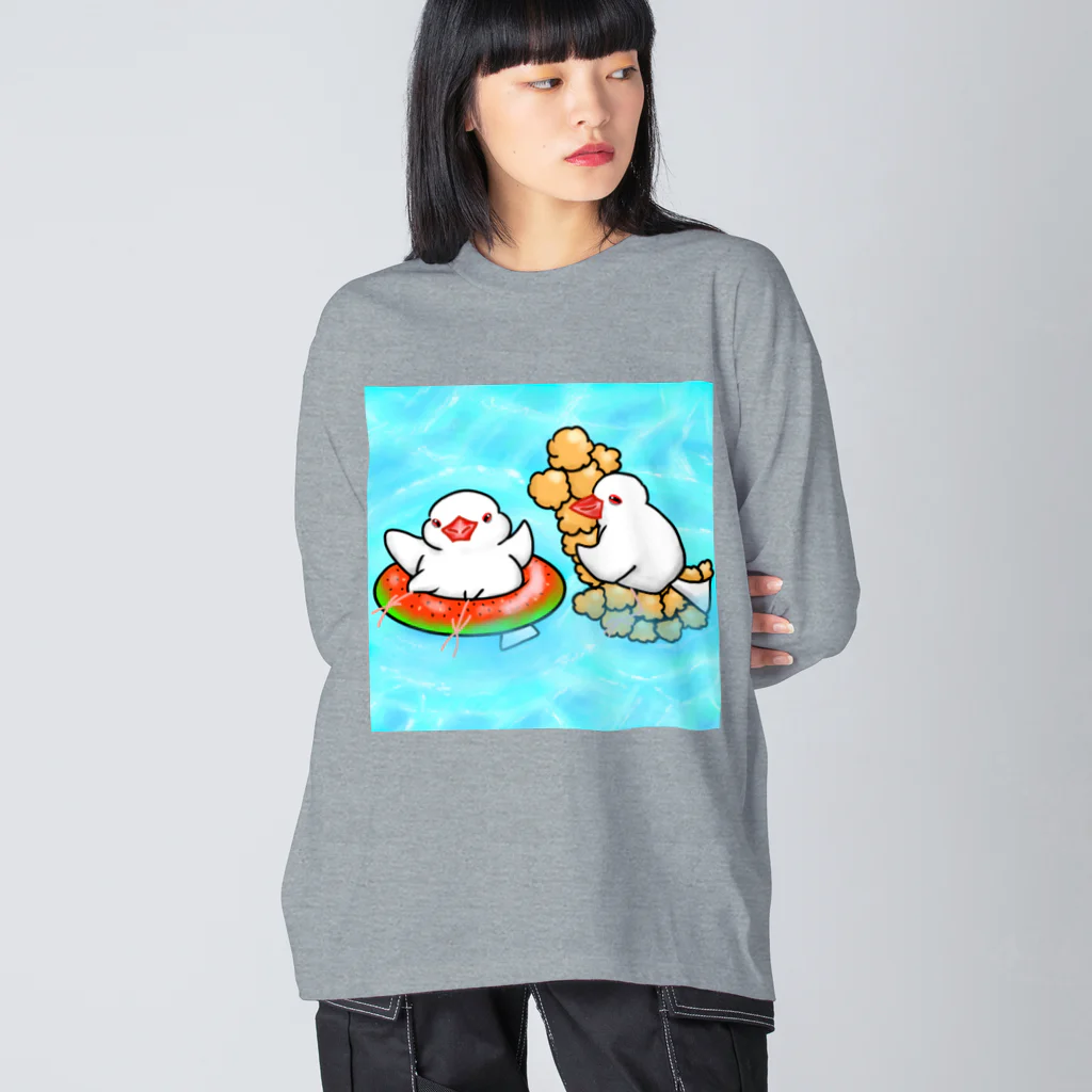 Lily bird（リリーバード）のぷかぷか水遊び文鳥ず ビッグシルエットロングスリーブTシャツ