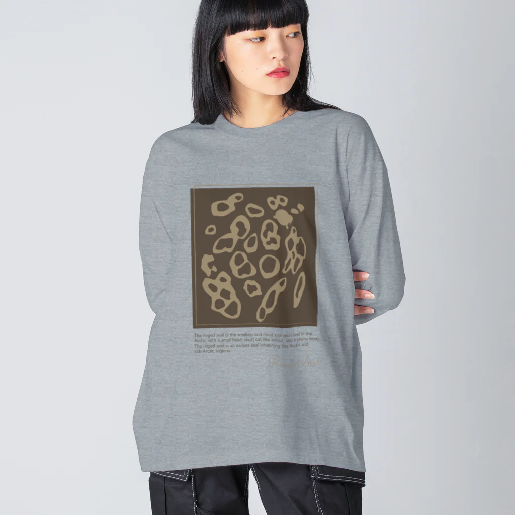 chiho_seal_shopのワモン アザラシ 柄 ブラウン Ringed seal pattern Brown ビッグシルエットロングスリーブTシャツ