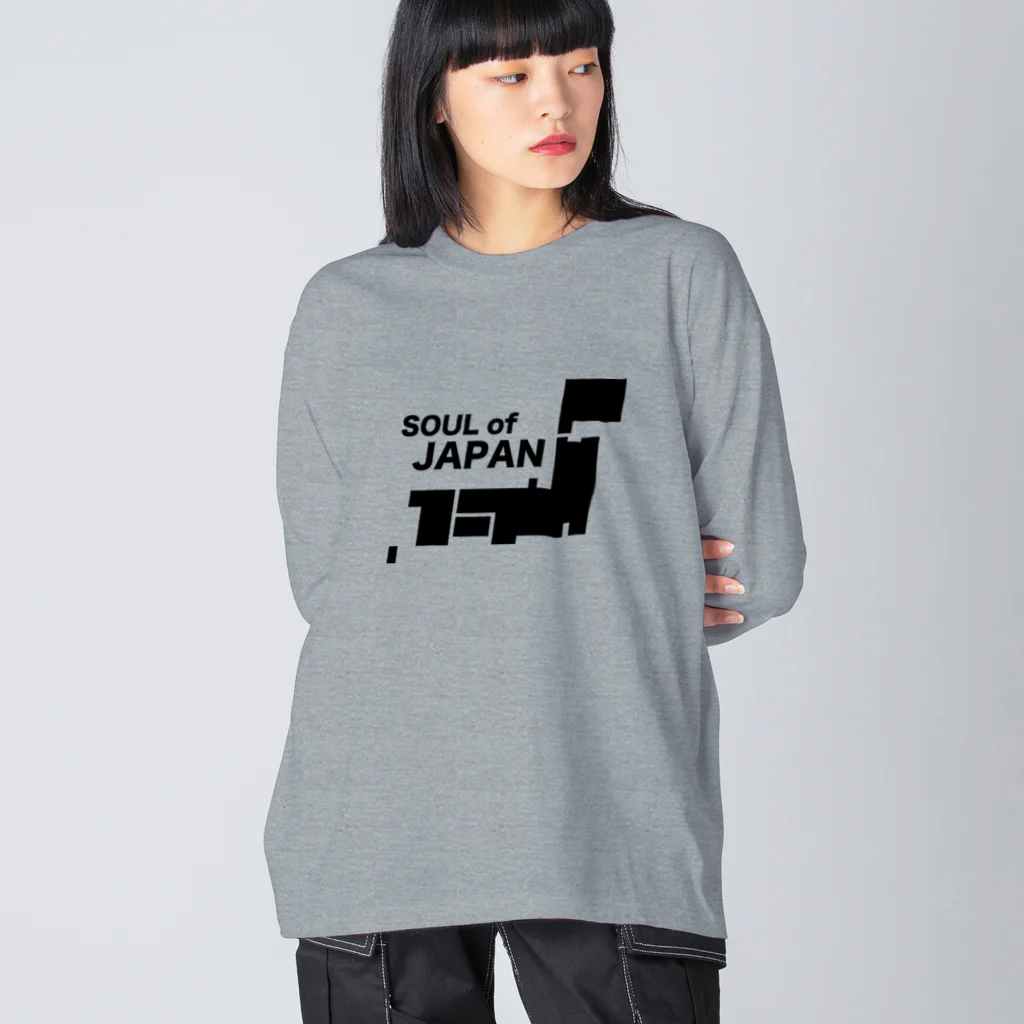 QUQU_WORKSのソウルオブジャパン 日本列島デザイン ブラック Big Long Sleeve T-Shirt