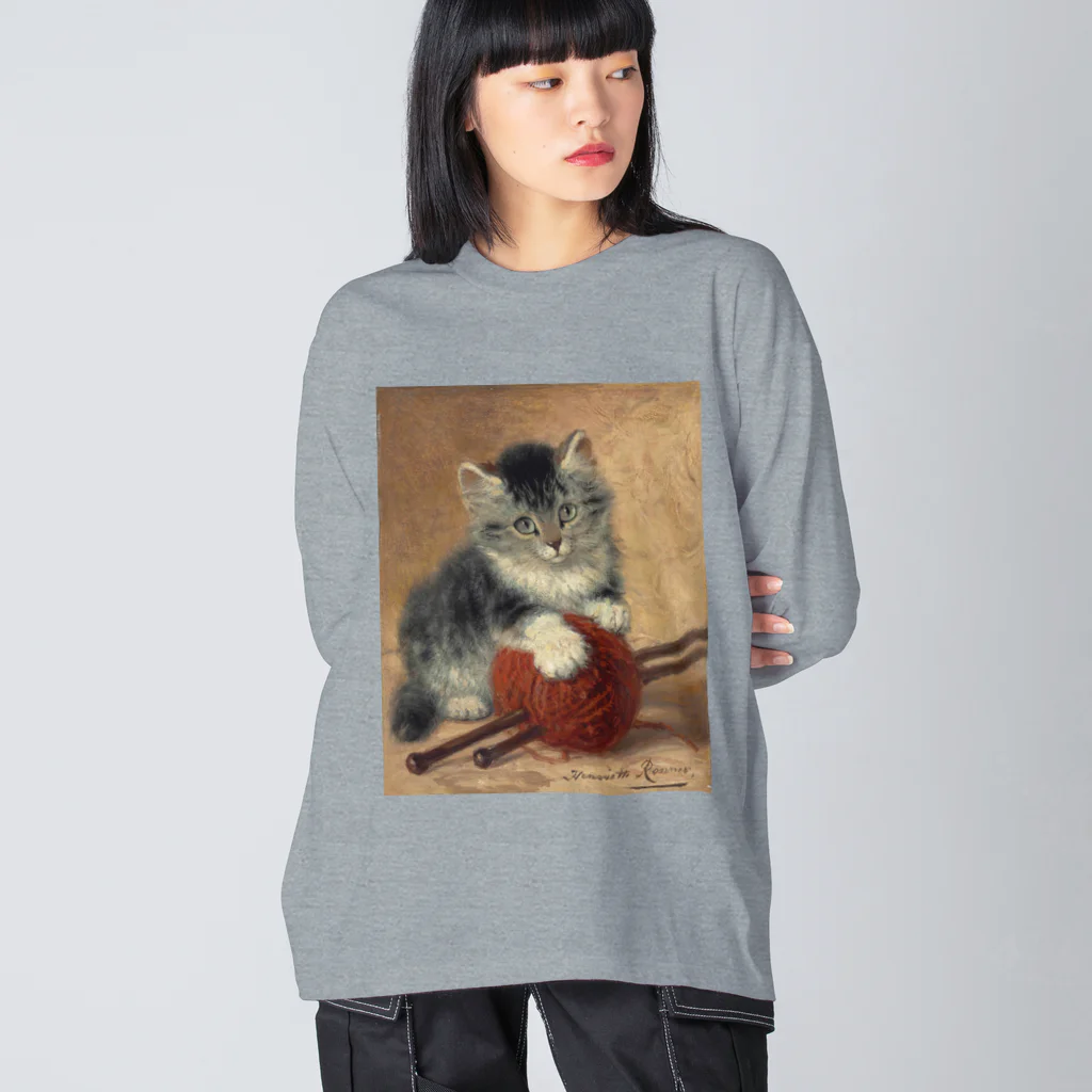 世界の名画をあなたの日常にの毛糸玉と子猫① ビッグシルエットロングスリーブTシャツ