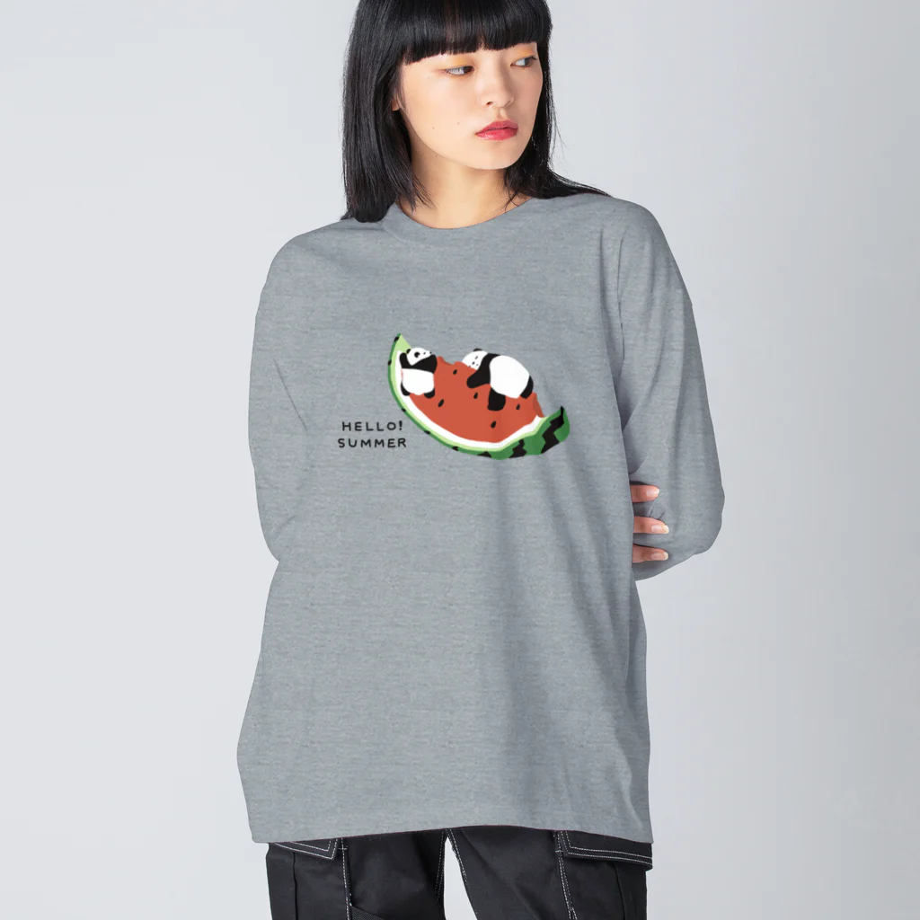 kiki25のゆらゆらスイカとすやすやパンダたち ビッグシルエットロングスリーブTシャツ