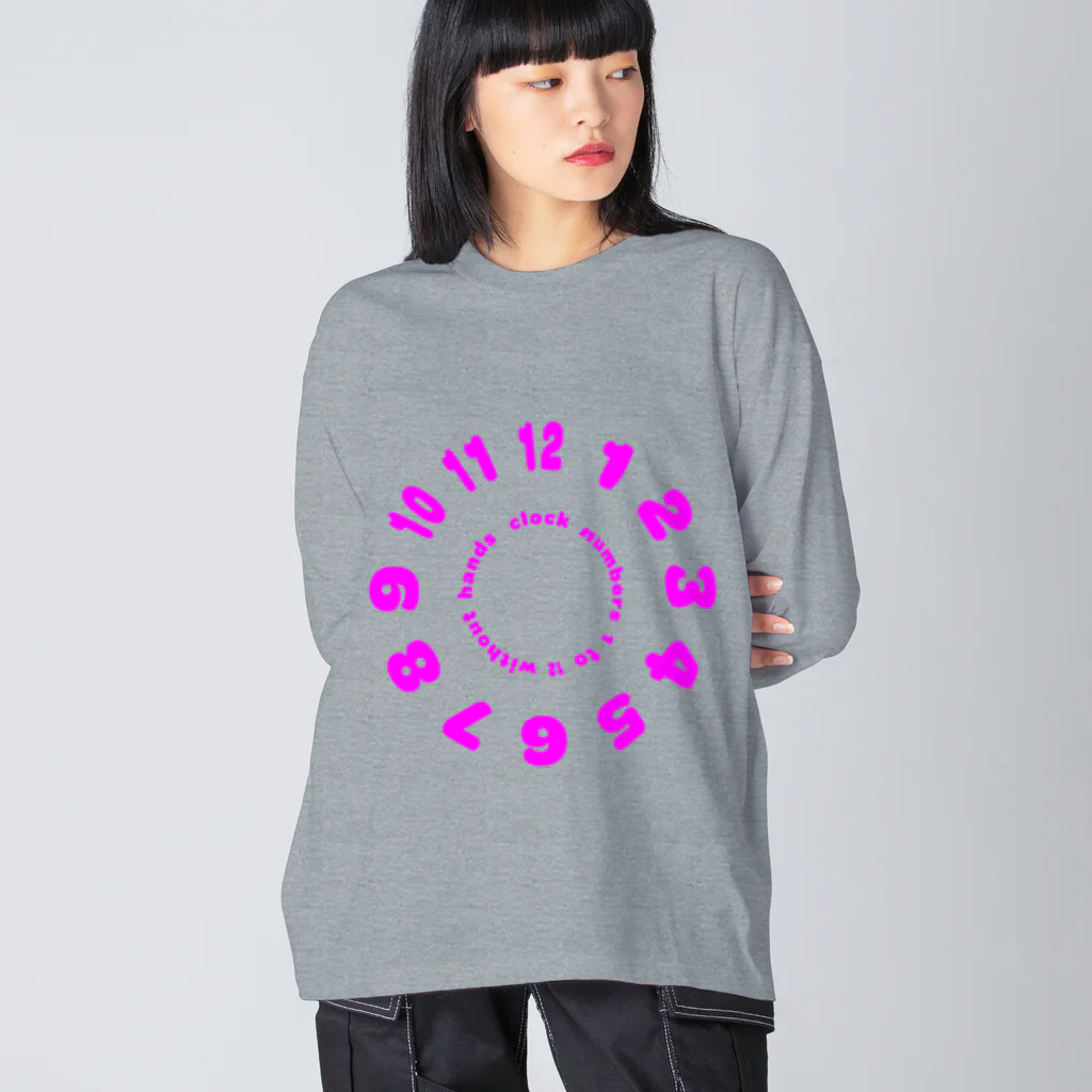 PyriteDesignのclock numbers 1 to 12 without hands【Tshirt】【Design Color : Pink】【Design Print : Front】 ビッグシルエットロングスリーブTシャツ