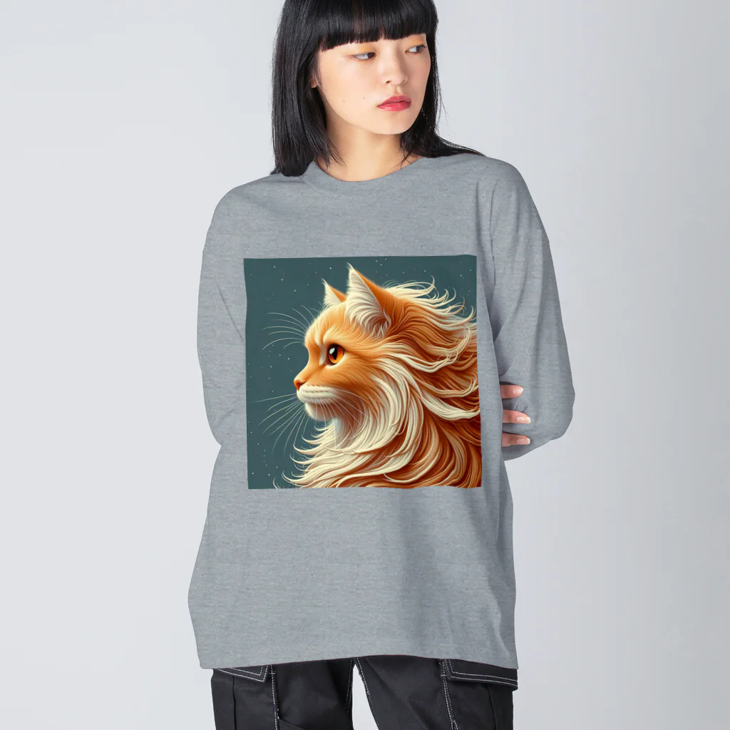 猫の世界の長毛猫ちゃんシリーズ1 ビッグシルエットロングスリーブTシャツ