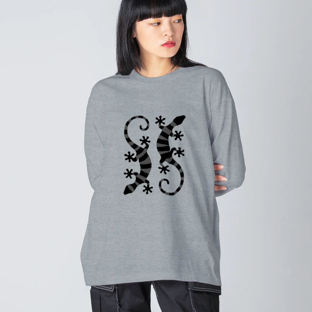 ツバメ堂のしましまのグレーのトカゲ二匹 Big Long Sleeve T-Shirt