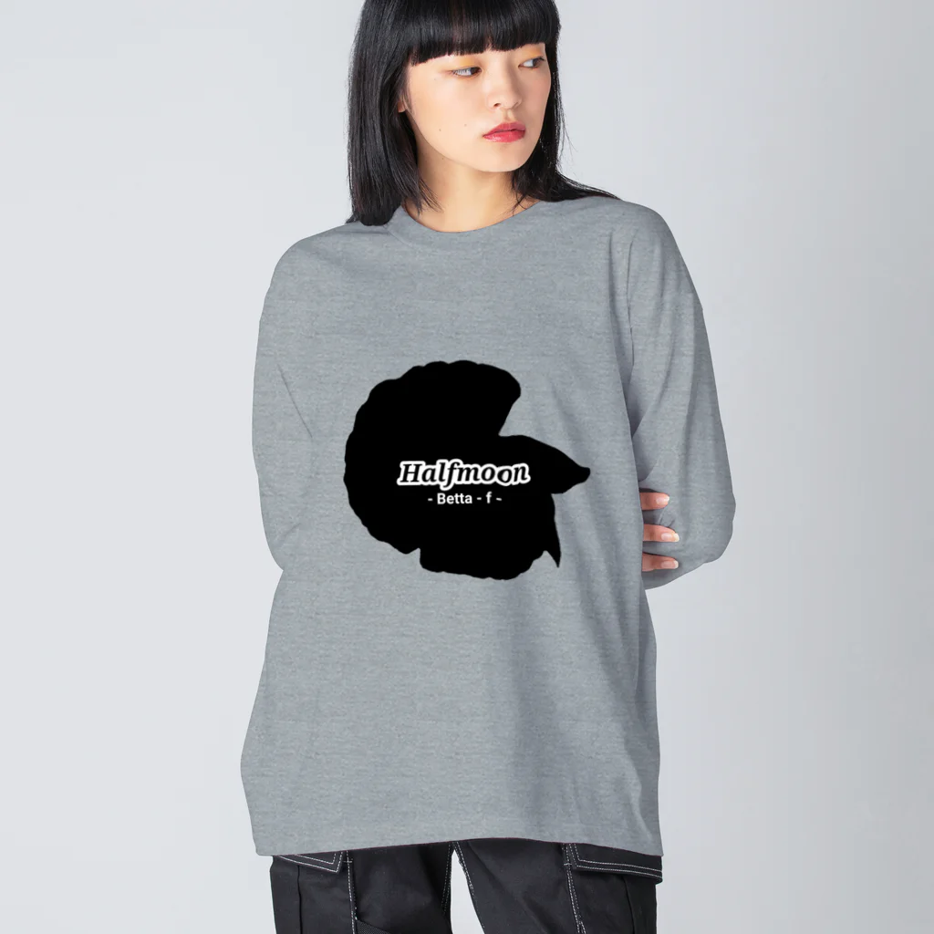 ☆ららくらら☆のHalfmoon Betta②Black 背面 Big Long Sleeve T-Shirt