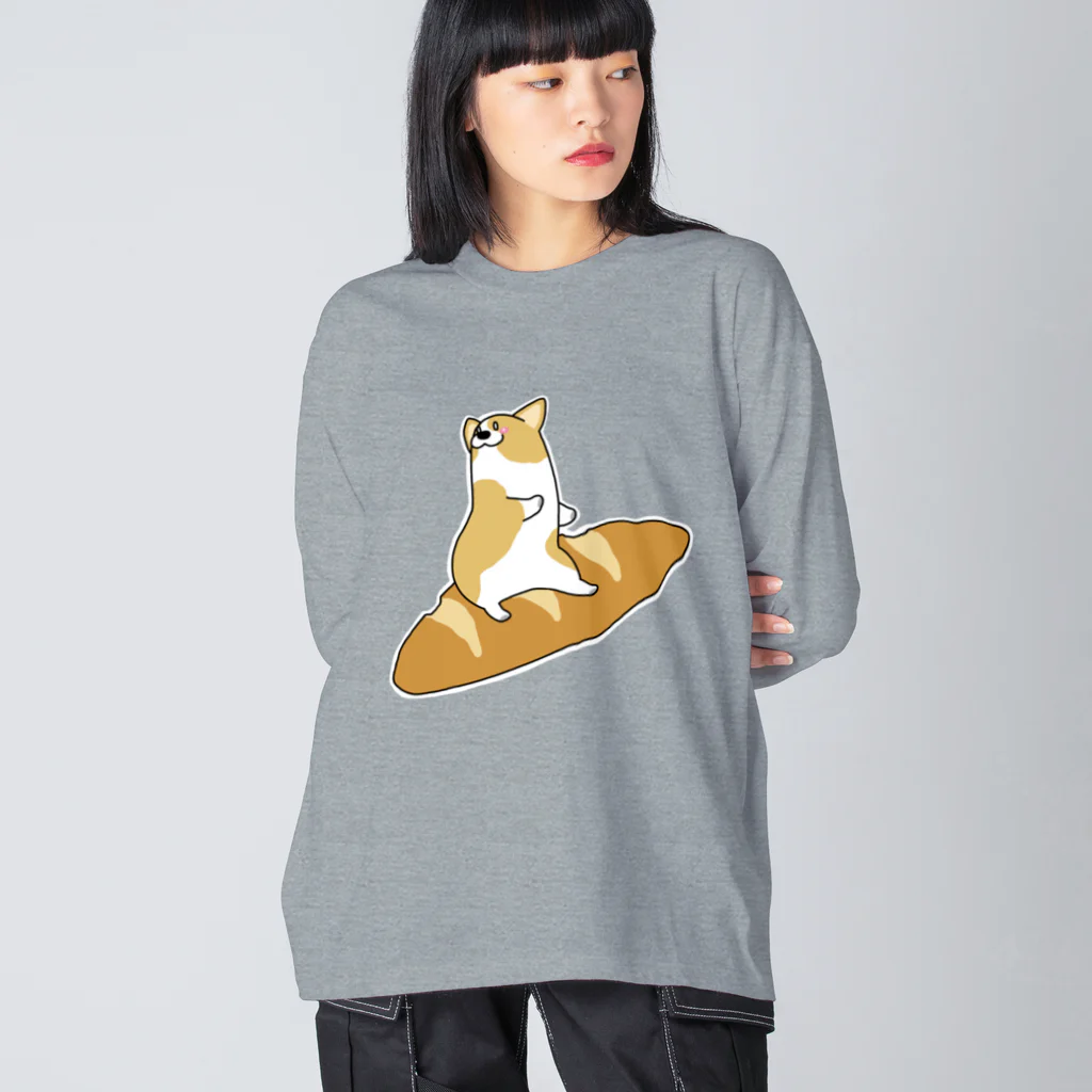 5corgisの颯爽とパンを乗りこなすコーギー ビッグシルエットロングスリーブTシャツ