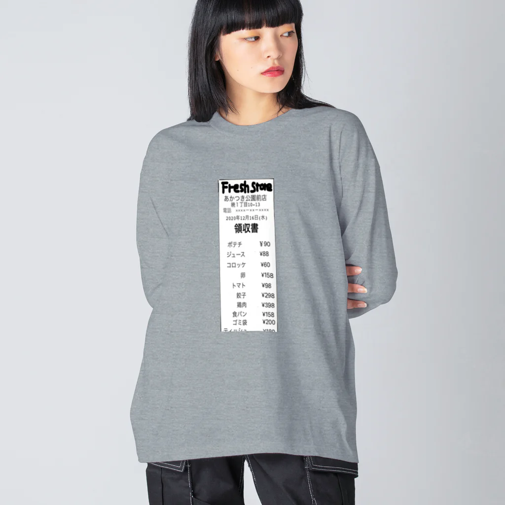 inko andの架空のお店のレシート ビッグシルエットロングスリーブTシャツ