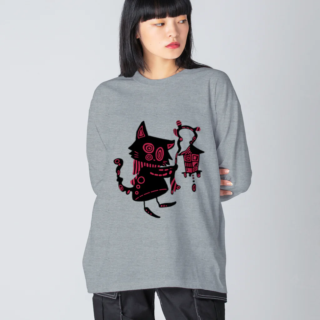 日向のレジャーシート。の赤信号(猫) Big Long Sleeve T-Shirt