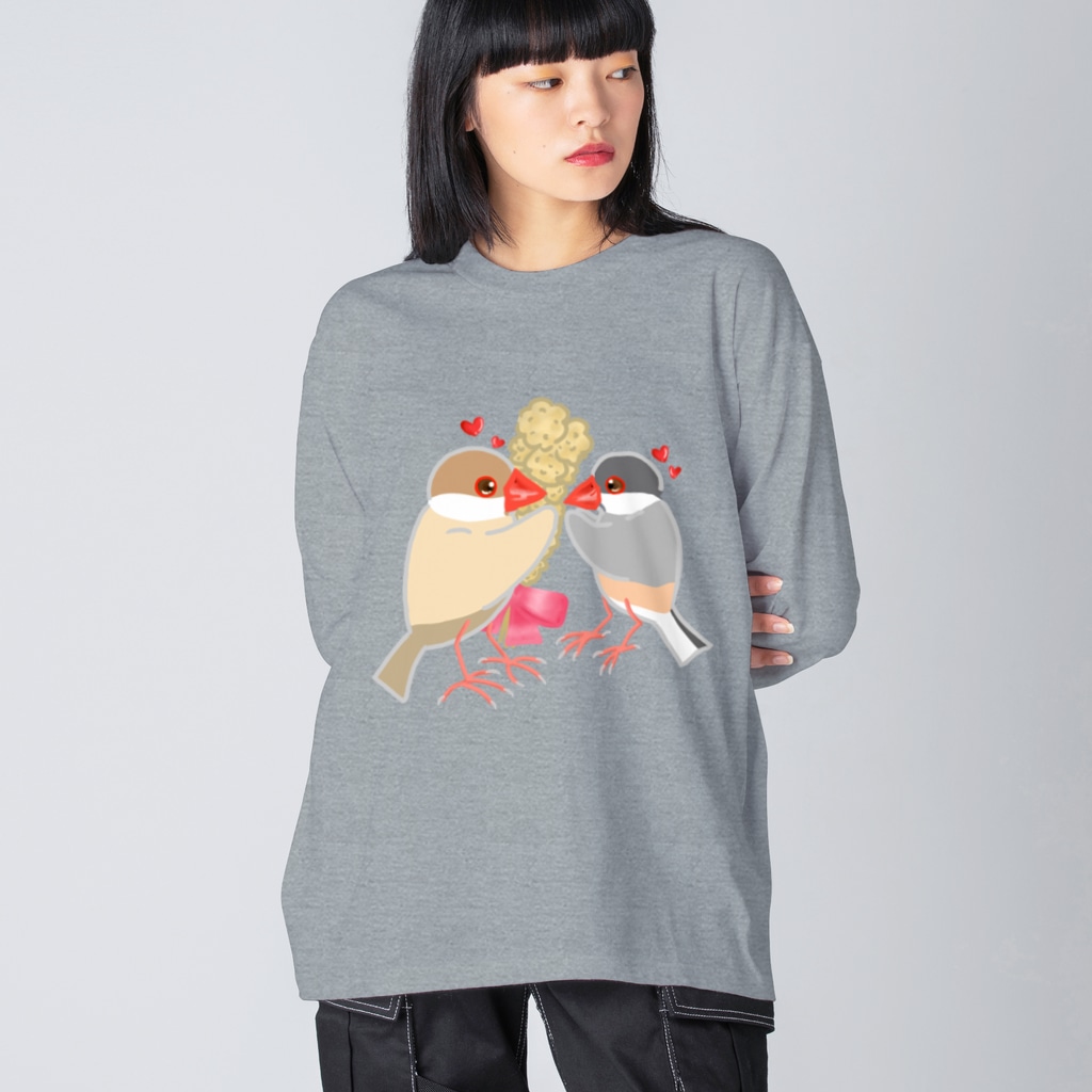 Lily bird（リリーバード）の粟穂をプレゼント シルバー&シナモン文鳥 Big Long Sleeve T-Shirt