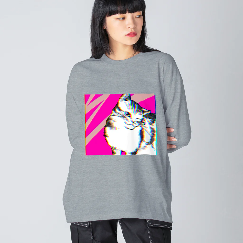 あふぐろ屋の色収差猫 ビッグシルエットロングスリーブTシャツ