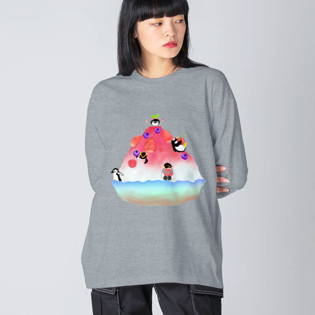 Lily bird（リリーバード）のかき氷とペンギンたち① ビッグシルエットロングスリーブTシャツ