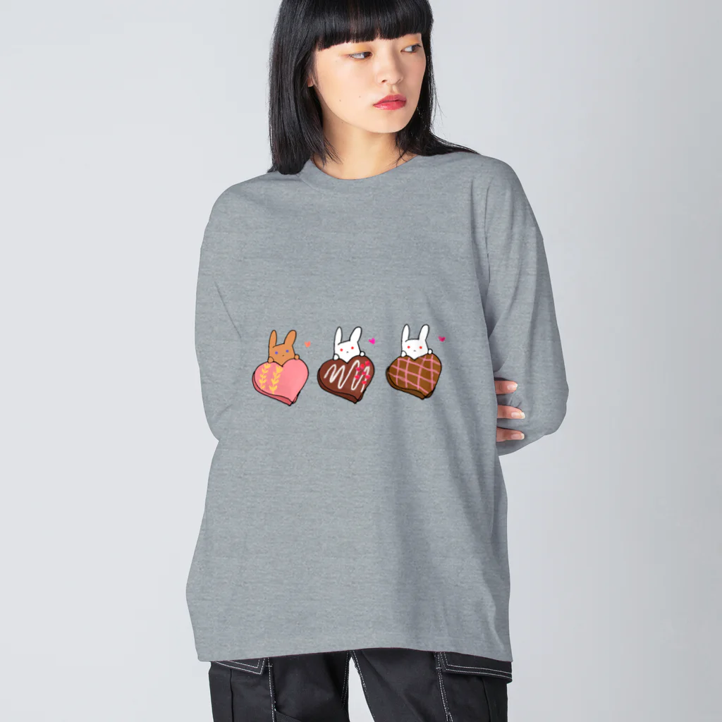 もふりんごのうさぎと桃・ラズベリークランチ・チェックのチョコレート Big Long Sleeve T-Shirt