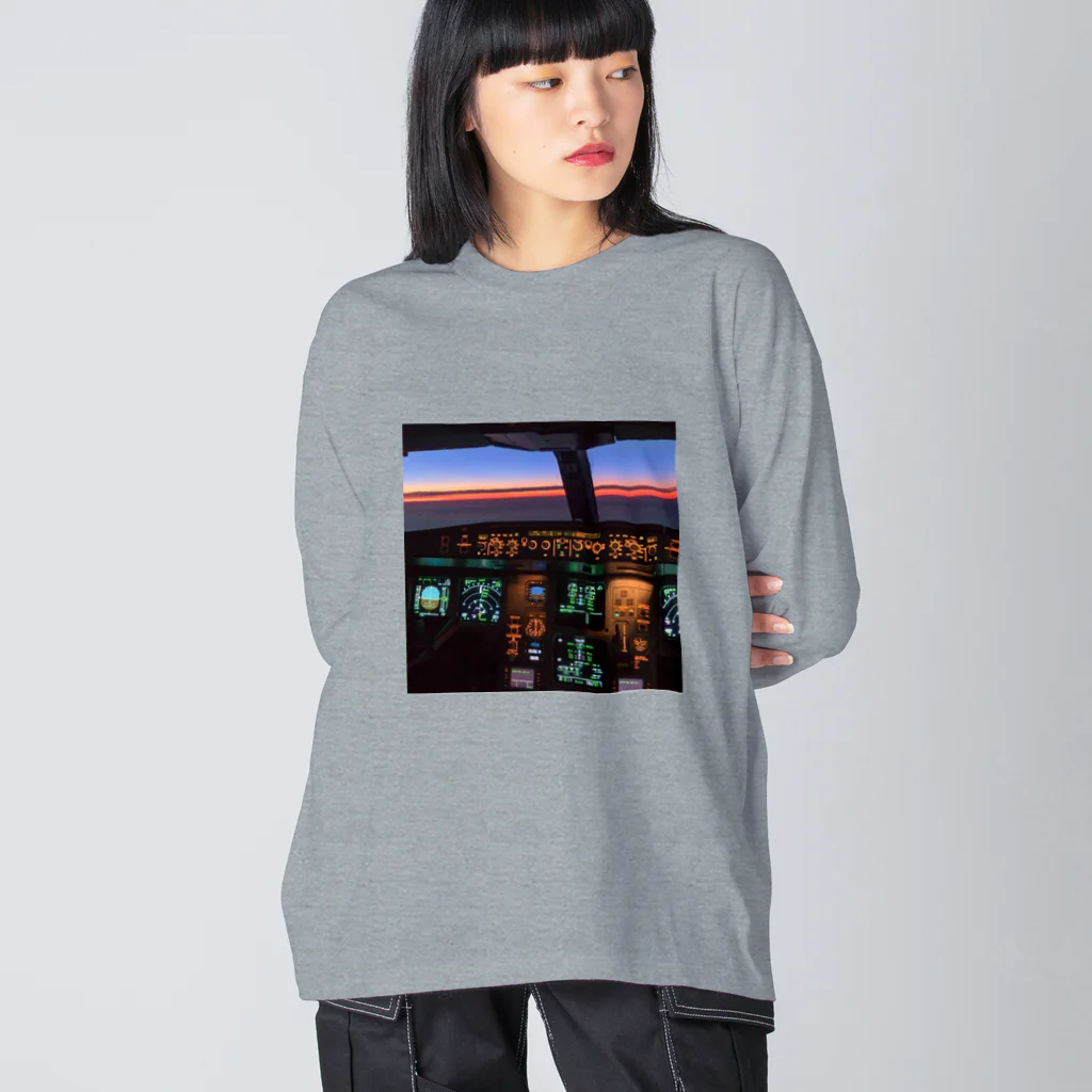 Teatime ティータイムのコックピット 航空ジェット機 空の飛行機  Big Long Sleeve T-Shirt