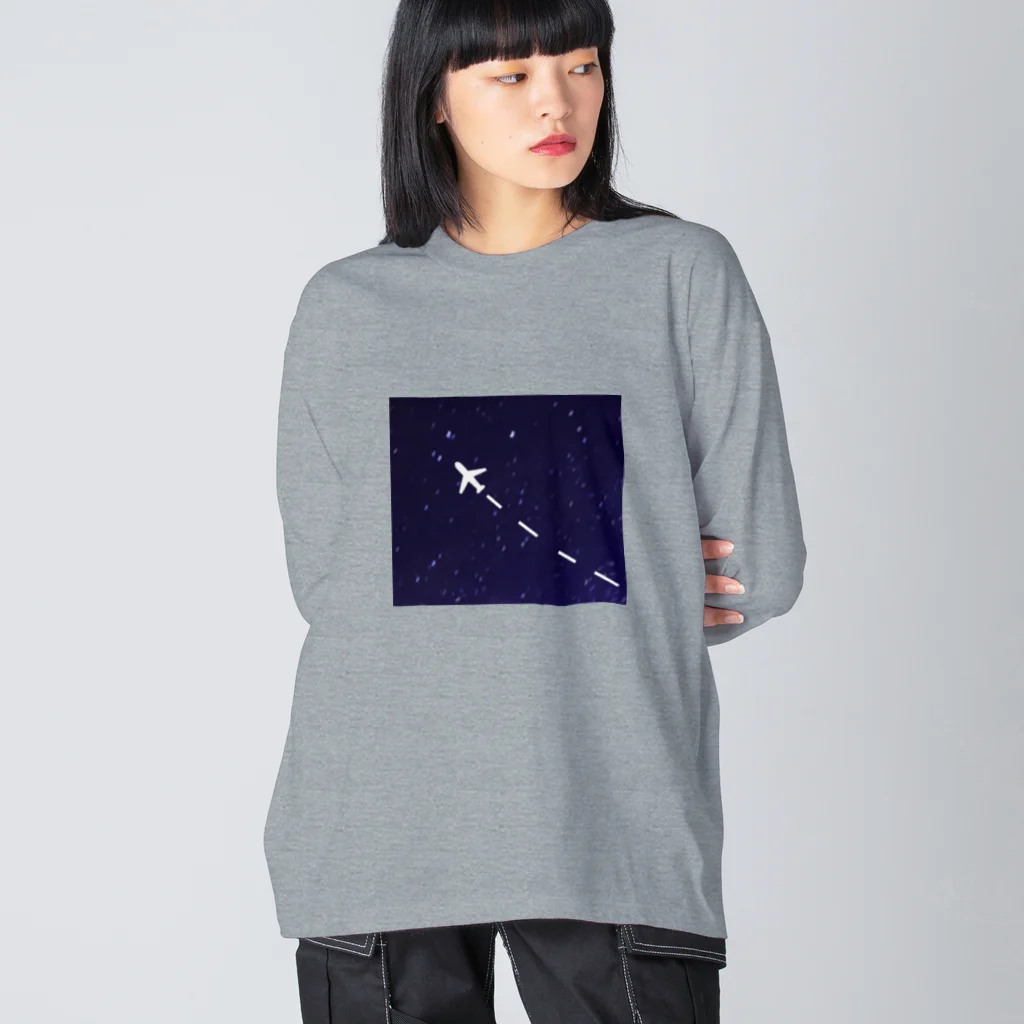 Teatime ティータイムのjet stream GALAXY 夜の飛行機星空 ビッグシルエットロングスリーブTシャツ