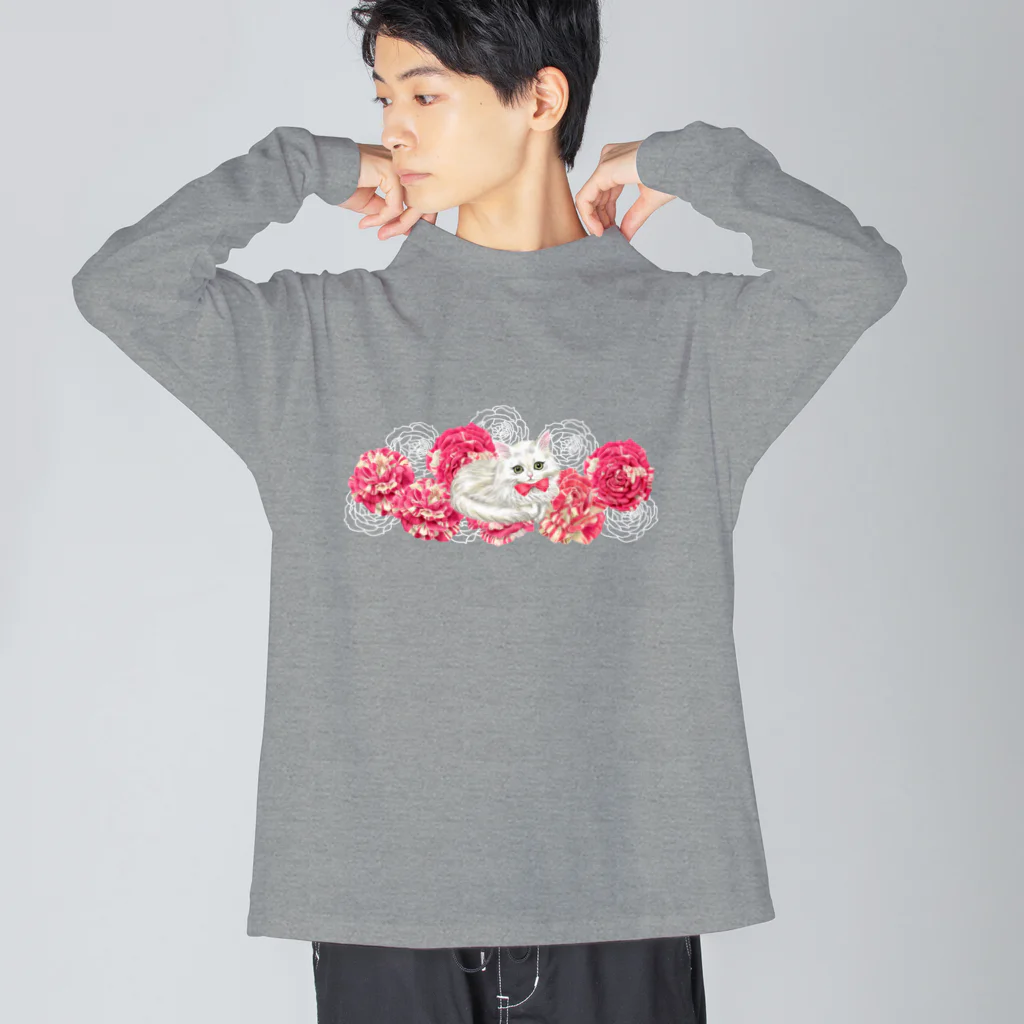 Ａｔｅｌｉｅｒ　Ｈｅｕｒｅｕｘの薔薇とチンチラシルバー Big Long Sleeve T-Shirt