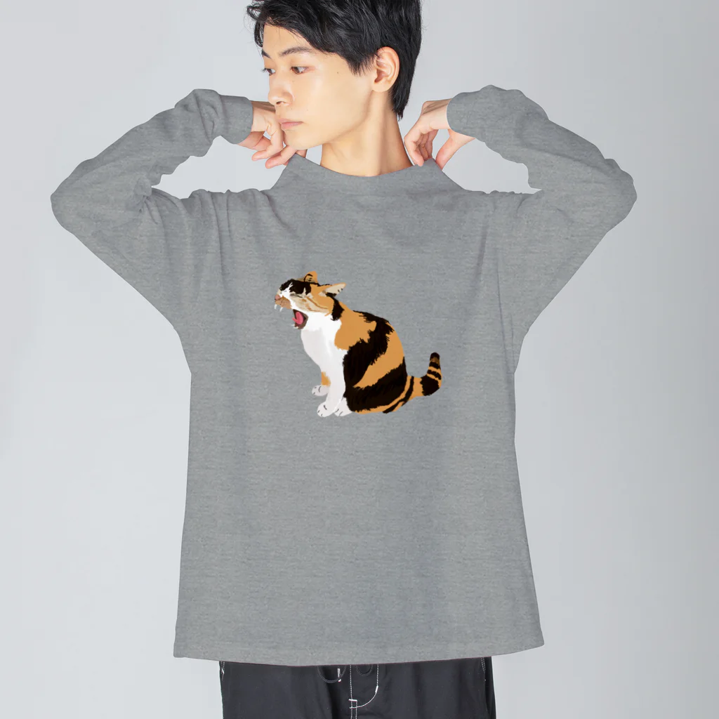 小鳥と映画館のアクビする三毛猫ちゃん Big Long Sleeve T-Shirt